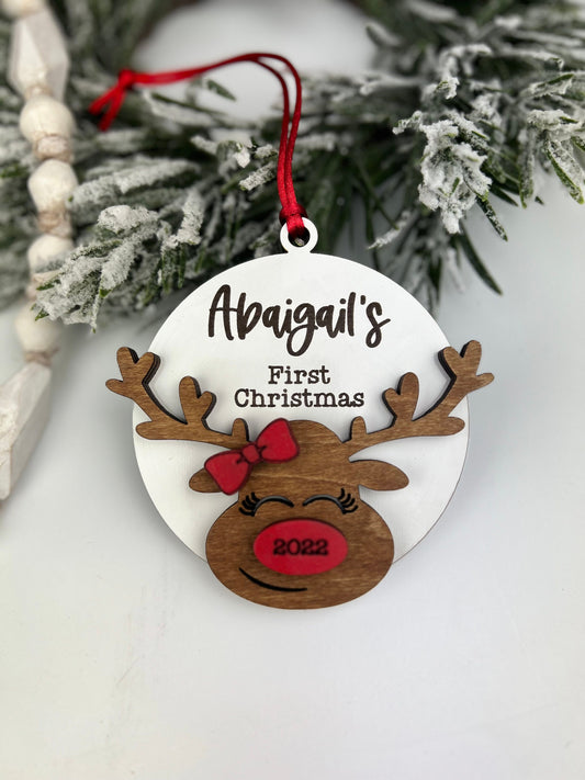 Personalized First Christmas Reindeer Ornament