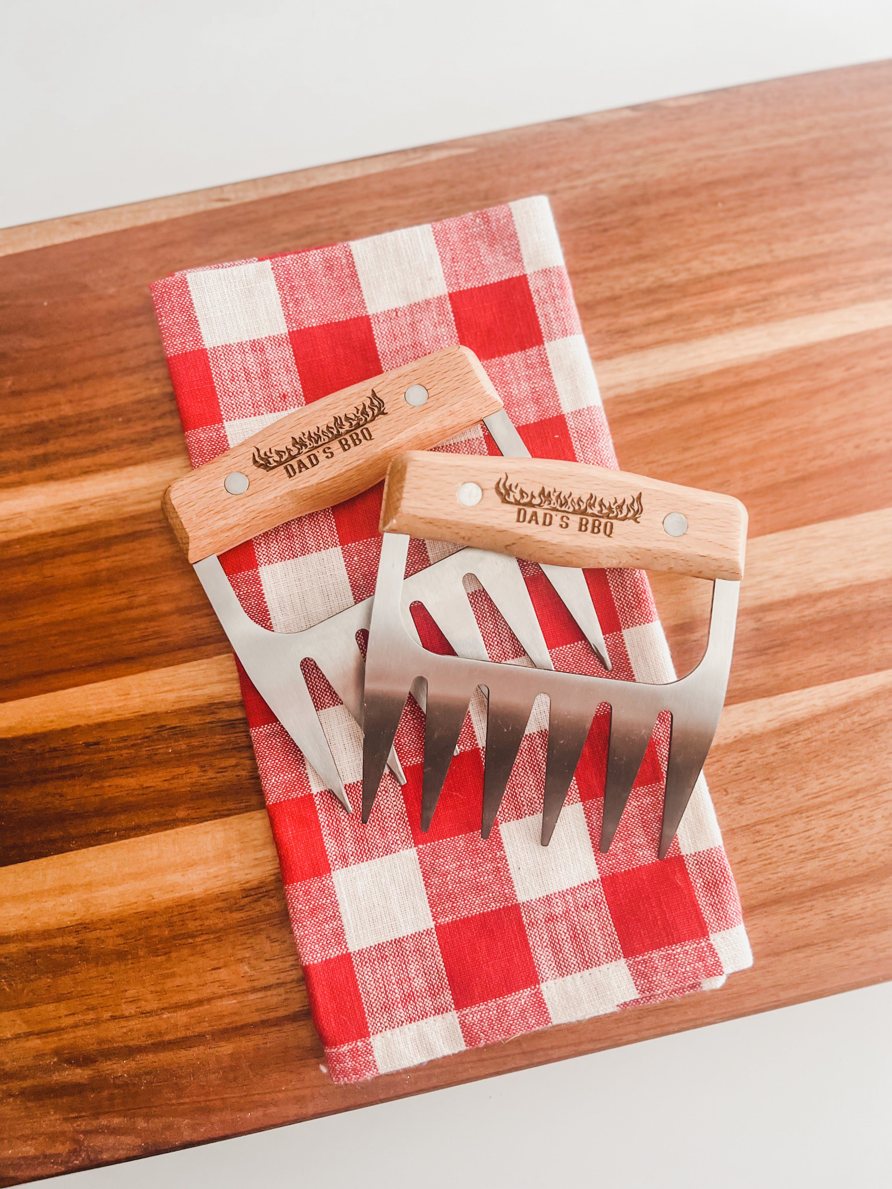 Personalised Meat Shredder Claws Set of 2-wooden and Stainless Steel- barbecue BBQ Gift-meat Lovers-housewarming-gift for Him-gift for Her 