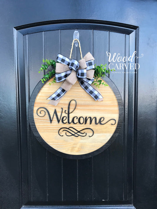 Welcome Door Hanger | Carved