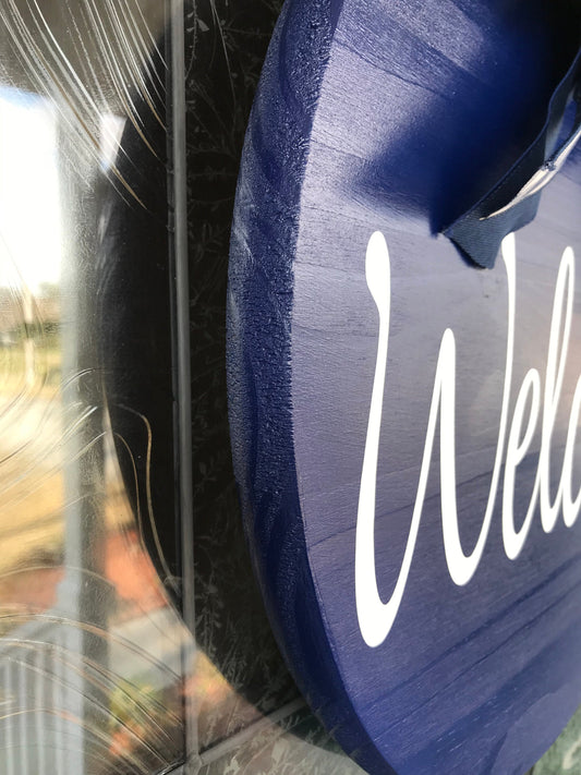 Blue Welcome Sign