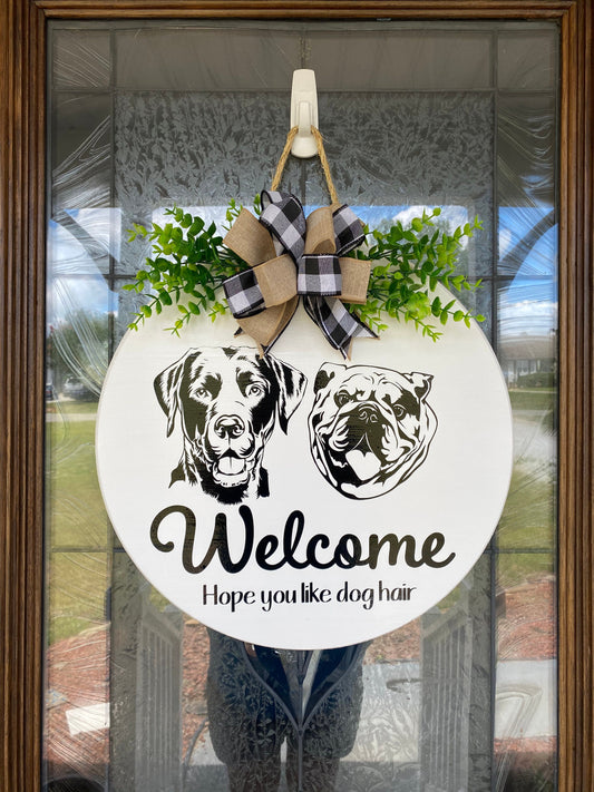 Labrador and Bulldog Welcome Sign