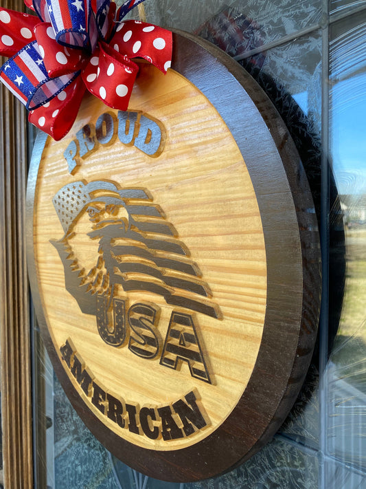 Patriotic Door Hanger | Proud American Sign