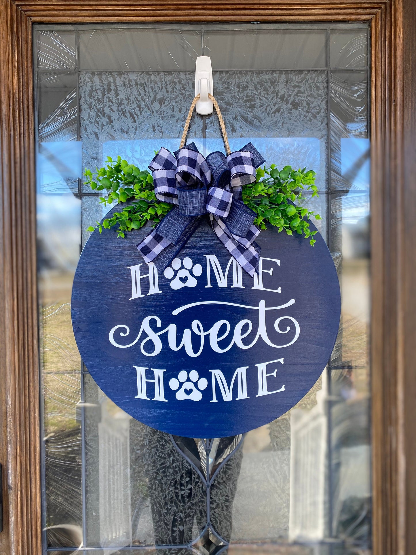 Blue Home Sweet Home Paw Prints Door Hanger