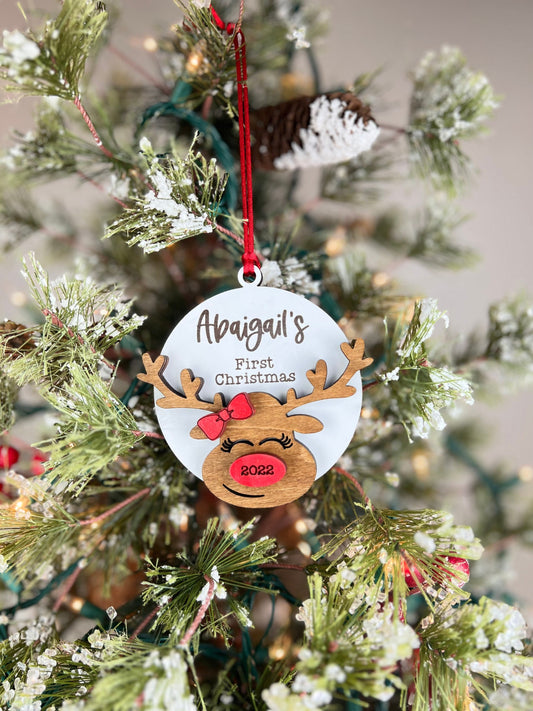 Personalized First Christmas Reindeer Ornament
